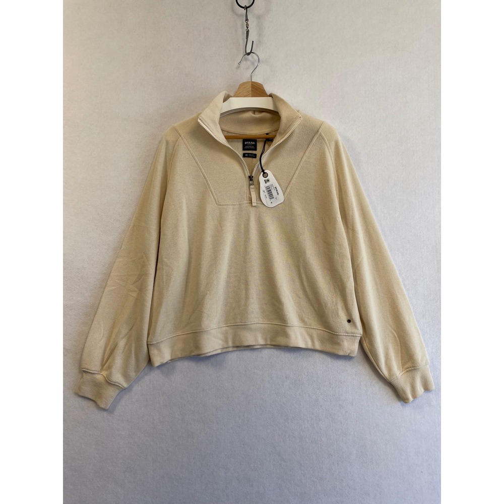 prAna Cozy Up Pullover Canvas Heather Hemp Blend Quarter Zip Fleece NWT XL